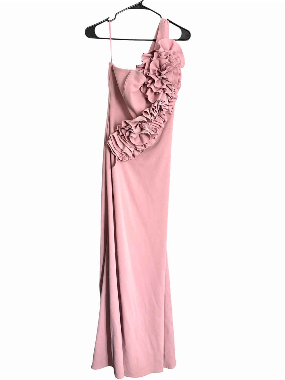 Betsy & Adam Women’s One Shoulder Ruffle 3D Crepe Formal Long Dress